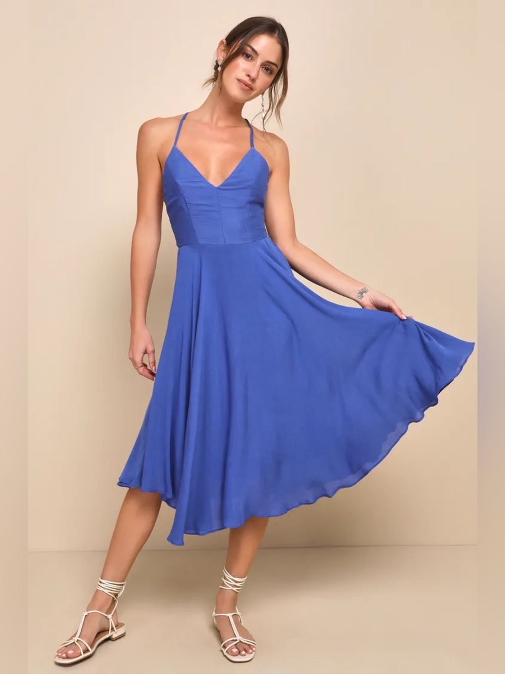 Lulus Troulos Royal Blue Lace Up Midi Dress Size M NWT Open Back Rayon